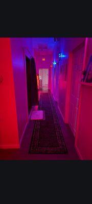 Walked into the relaxing lighting in the hallway. It sets the mood for Spa.