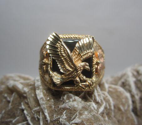 Black Onyx Eagle Ring 10k Gold