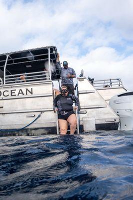 Getting in, sooooo excited to swim with the sharks again!