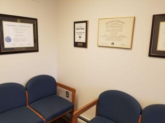 Diplomas in waiting area