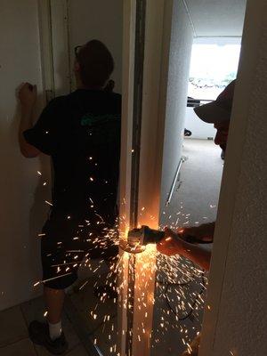 During the work - MasterJack cut the old existing frame out, down to the bare concrete.