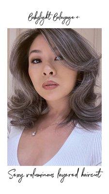 Babylight Balayage with sexy voluminous layered haircut.