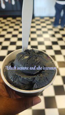 Black sesame and ube ice cream