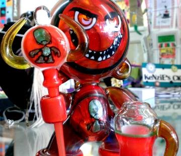 Custom blown functional glass Dab Rig  by Sun Rays Art and Glass Gallery.