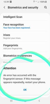 Fingerprint sensor error