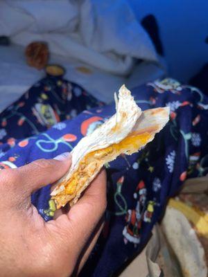 dry quesadilla, was asked to put EXTRA jalapeño sauce