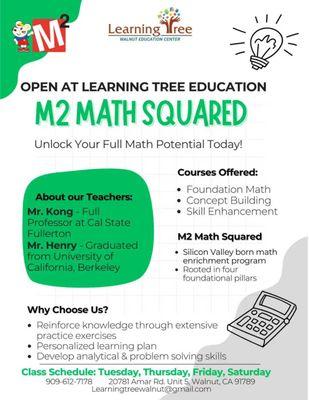 Level up math with M² Math! Learning Tree Walnut + Math Squared = smarter thinking, faster problem-solving, and confident kids