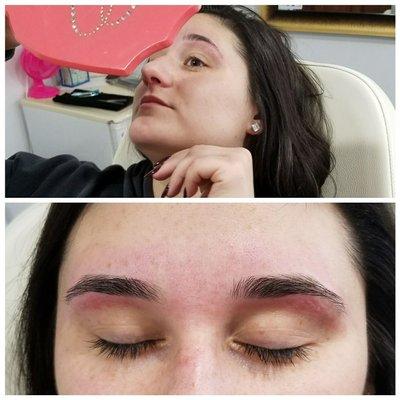 Client admiring brow wax