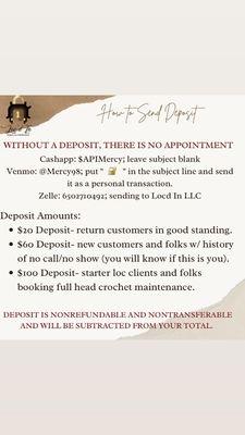 How to shoot deposit. No deposit no appointment
