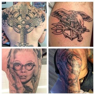 Tattoo work by Scott Junkins, owner of Trident Tattoo Company.