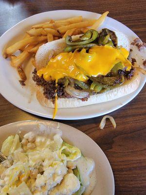 A cheesesteak and French fries. And a salad!!