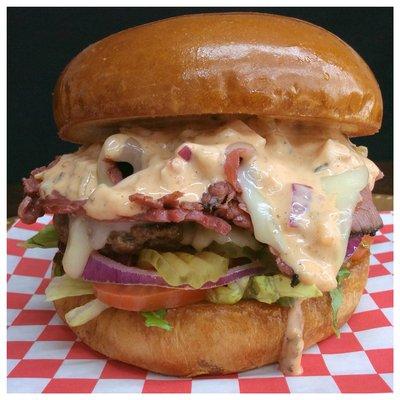 Pastrami Burger with Russian dressing.