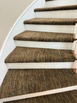 Unique wool pattern residential carpet stair installation