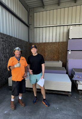 Great service helping us load the sheetrock!