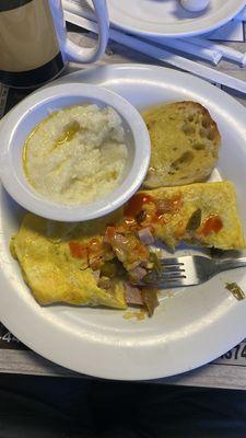 Grits, English muffin and western omelette