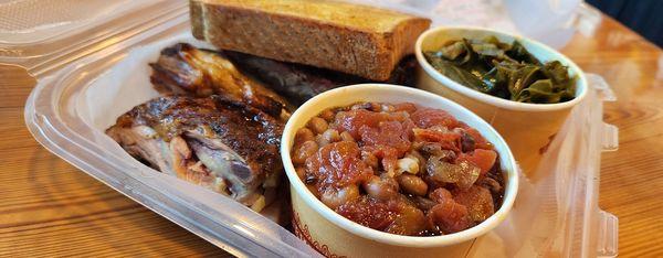 Ribs with collard greens and beans