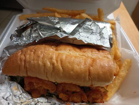 Shrimp Po' Boy and fries