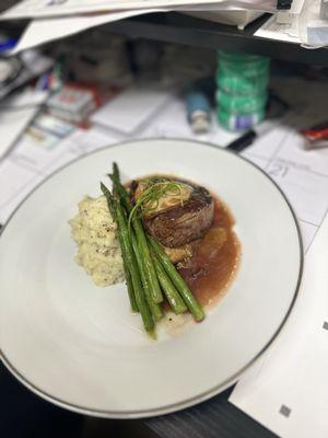 Beef Filet Marchand De Vin  1855 Tenderloin, Foie gras, Truffled Pomme Purée with a red wine Demi glaze