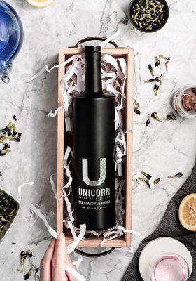 Unboxing a new bottle of Unicorn Vodka.