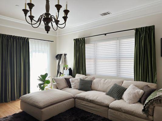 Client requested no hot press for more naturally flowing folds