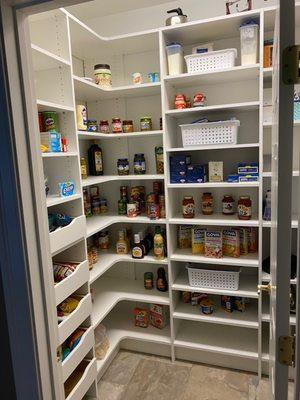 Walk In Pantry- White with pullout scoop drawers and adjustable shelving