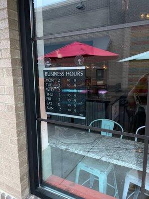 "Open" hours but closed when we arrived at 7:30p