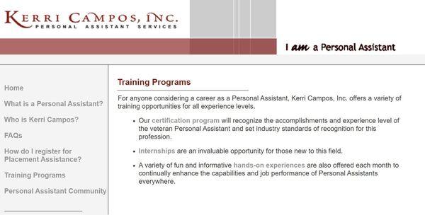 Archived assistant training program at KerriCampos.com