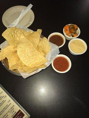 Chips relish queso salsa