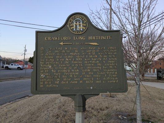 Crawford Long Birthsite Historical Marker, Danielsville