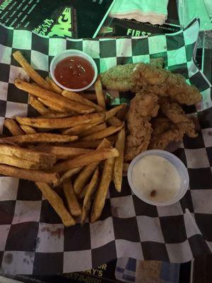 Chicken tender meal with fresh cut fries w/ side of ketchup and ranch