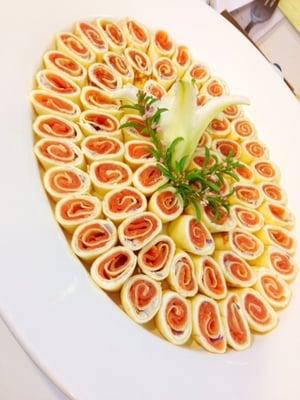 Smoked salmon Crepe Roulades with Dill Sauce