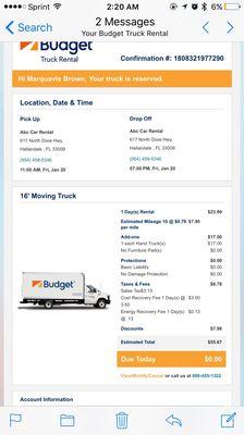 This is the estimate of what my move would cost. W hand truck