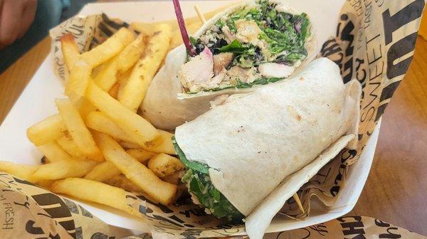 Caesar wrap with fries.