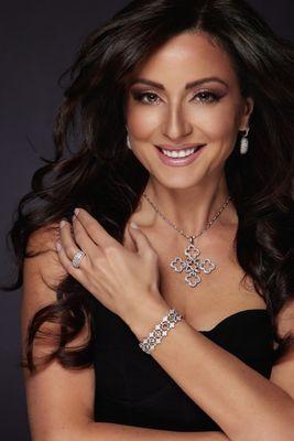 Fine jewelry, brilliant cut GIA certified diamonds. Diamond pave earrings diamond white gold cross necklace, diamond bracelet, eternity band