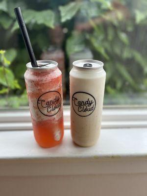 Lemonberry Slush Float with Oatly Icecream (left) and Peanut Butter Cup shake (right). So good.