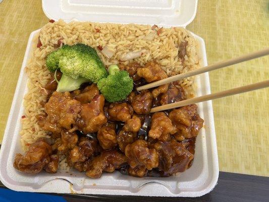 General Tso's Chicken and fried rice.