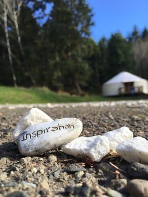 view of yurt from the labyrinth