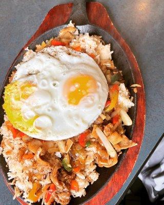Sisig with garlic fried rice and egg