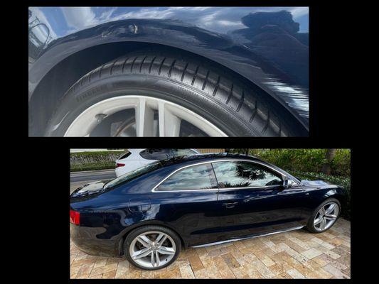 Wheel arch repair on an Audi.