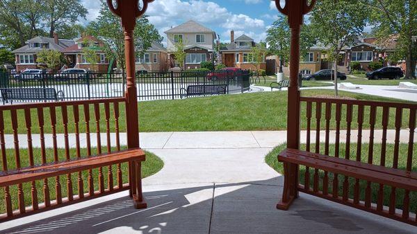 Sitting in the gazebo looking out.
