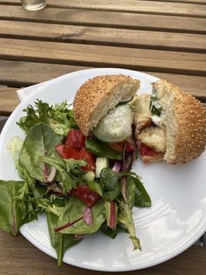 Grilled chicken sandwich with side of salad ($14)