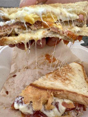 Fennel sausage with apricot conserve, egg and aged cheddar goat cheese