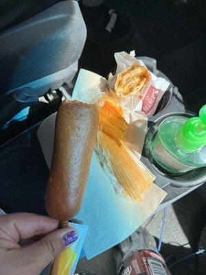 Corndog, tamale, and chimi
