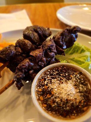 Tub Gai Ping. Grilled chicken livers with Jaew sauce. Delicious as per the other location