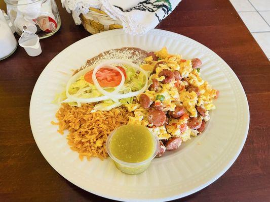 Scrambled eggs with sausage