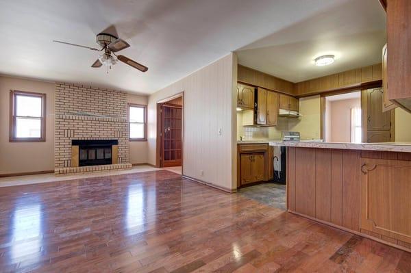 New Hardwood floors in one of the two living areas.