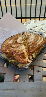 Ham and turkey sandwich on rye