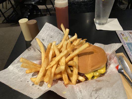 Bacon double cheeseburger with fries