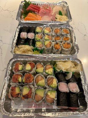 Take-Out ... Assorted Sushi Rolls + Sashimi Dinner