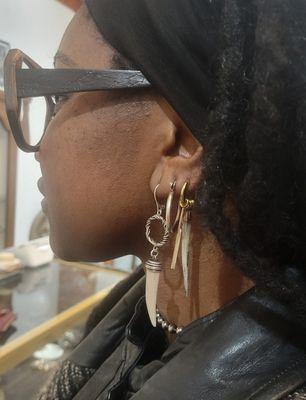 Custom made earrings in mixed materials
